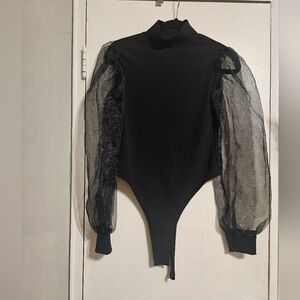 Elegant Black Sheer Sleeve Bodysuit